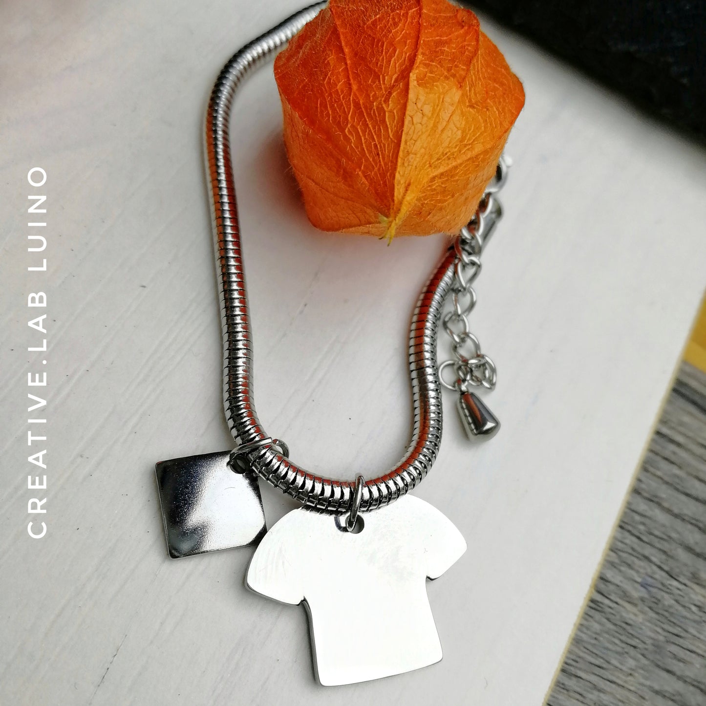 Bracciale snake in acciaio e ciondolo a maglia e ciondolo rombo (G4+B38+A22)