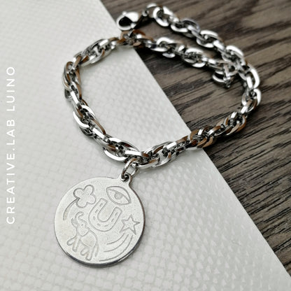 Bracciale intrecciato e ciondolo personalizzabile portafortuna (G30+B39)