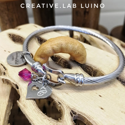 Bracciale e ciondolo personalizzabile a cuore con Swarovski (G21+A25+SW)