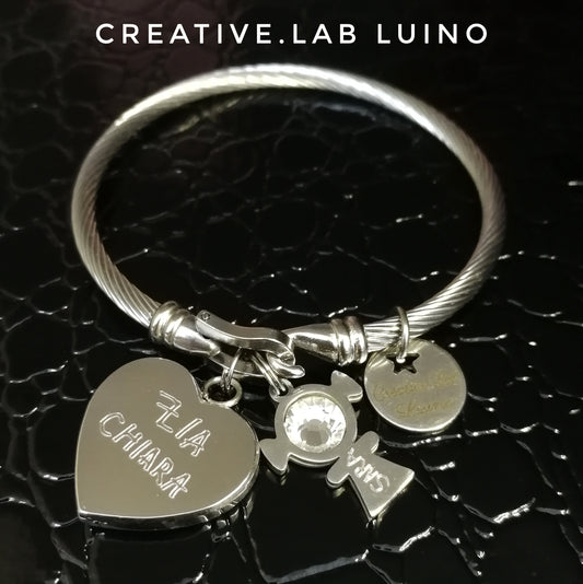 Bracciale e ciondolo personalizzabile a cuore e bambino/a con scritte a mano (G21+A11+B20A/B20B)