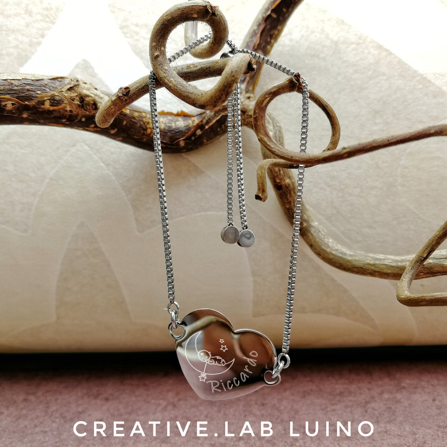 Bracciale con cuore personalizzabile - nascita disegno luna (G68 luna)