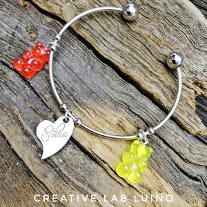 Bracciale rigido con ciondolo a cuore e orsetti gommosi (G16+B3B+jelly bear)