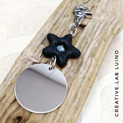 Portachiavi con lava, cristallino e ciondolo personalizzabile, per la mamma (C1+lava stella e cr)