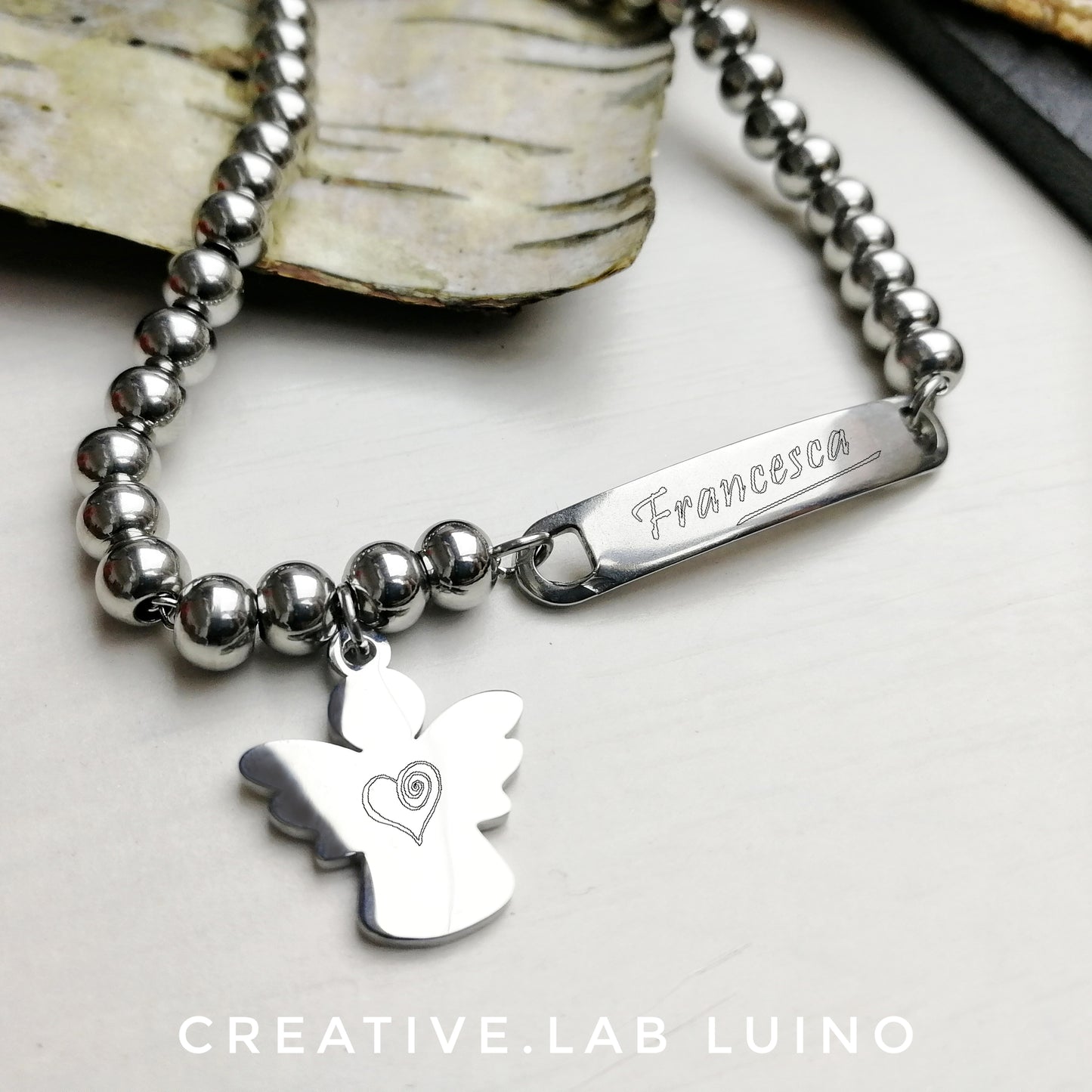 Bracciale personalizzabile con angioletto e placchetta per la mamma (G44+placch+ang)