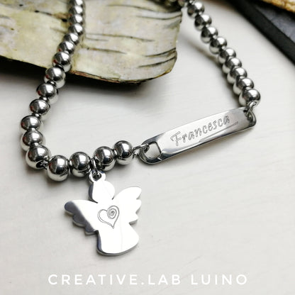 Bracciale personalizzabile con angioletto e placchetta per la mamma (G44+placch+ang)