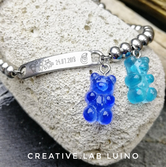 Bracciale certificato di nascita personalizzabile e jelly bears (G44+placch+jelly bears)