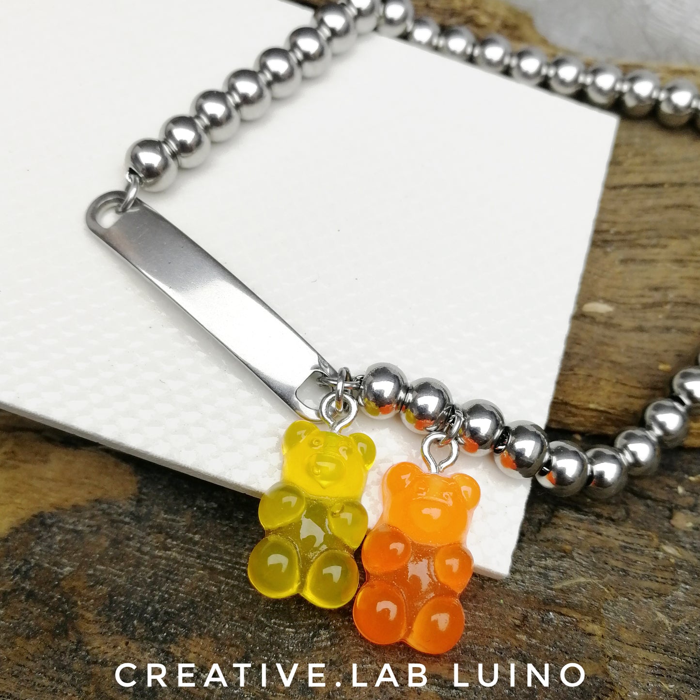Bracciale certificato di nascita personalizzabile e jelly bears (G44+placch+jelly bears)