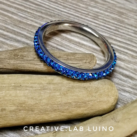 Anello strass celeste scuro 2 file