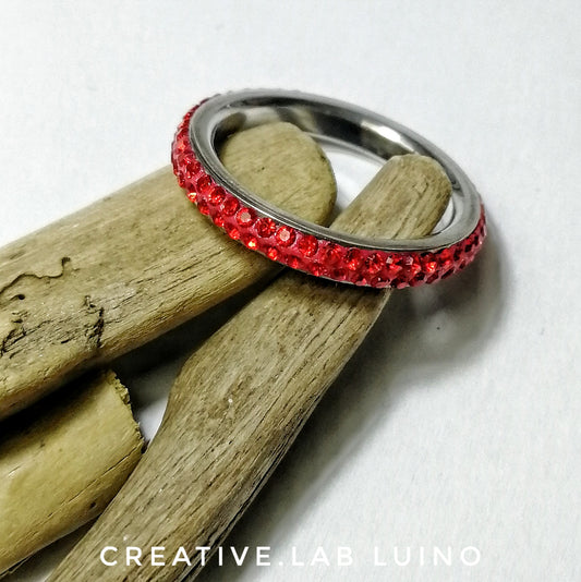 Anello strass rosso 2 file