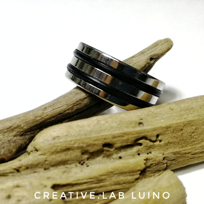 Anello con 2 fasce di gomma nera