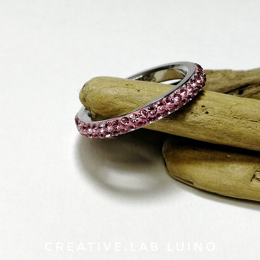 Anello strass rosa 2 file
