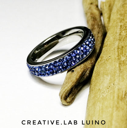 Anello strass azzurri 3 file