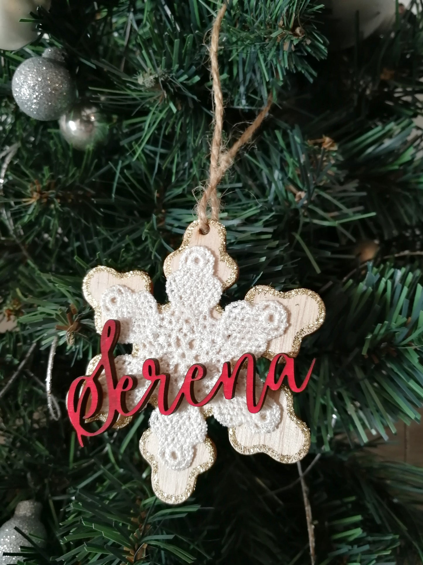 Decorazione Natalizia Personalizzabile fiocco di neve con pizzo e nome