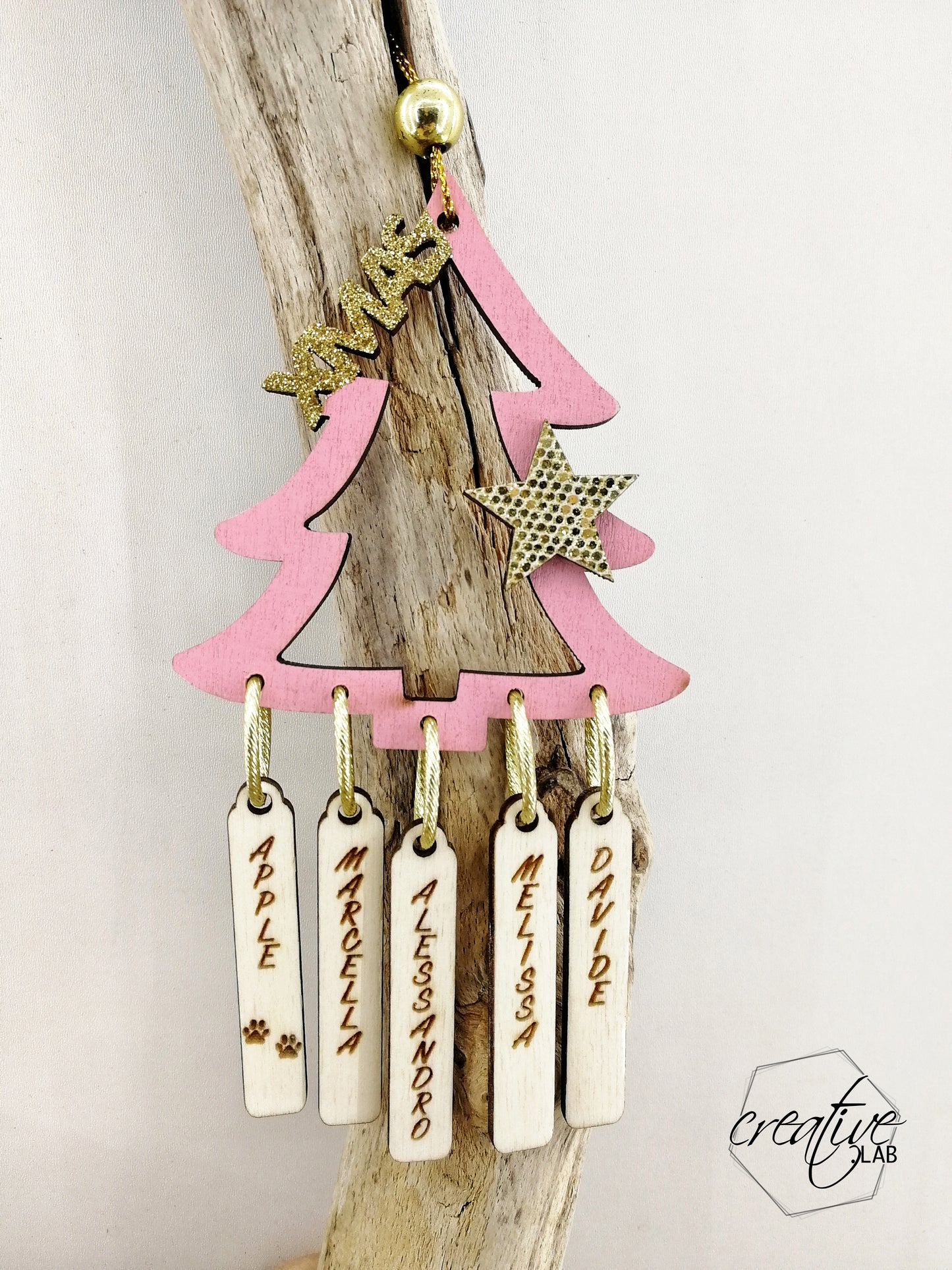 Decorazione Natalizia albero con nomi della famiglia