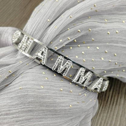 Bracciale a manetta "Mamma" con strass