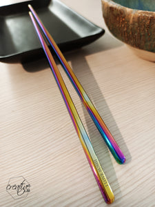 Bacchette asiatiche in acciaio arcobaleno, personalizzabili