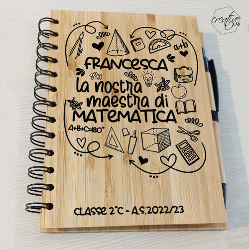 Notes e penna di bamboo, personalizzabile, per maestri di matematica