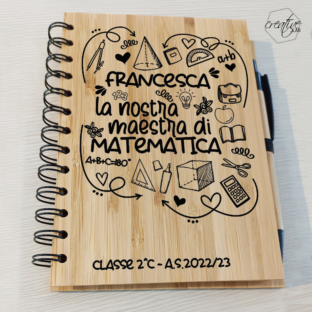 Notes e penna di bamboo, personalizzabile, per maestri di matematica