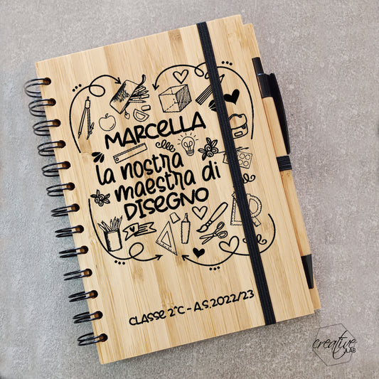 Notes e penna di bamboo, personalizzabile, per maestri di disegno