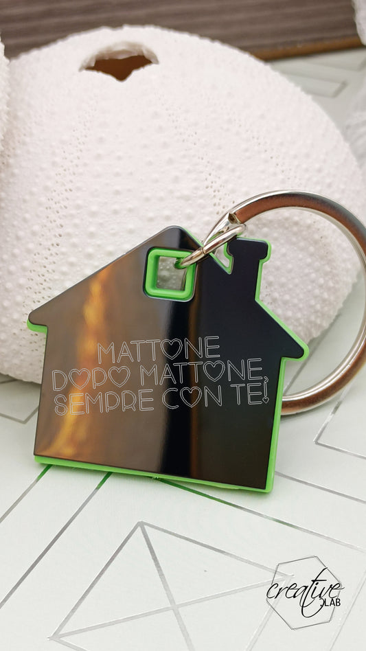 Portachiavi casetta verde, personalizzabile (R49)