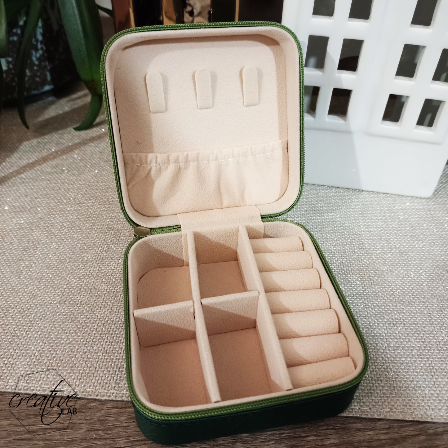 Porta gioie verde, quadrato, personalizzabile