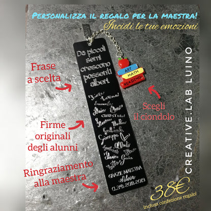 Segnalibro per insegnante rettangolare con firme originali dei bambini (segnal 38)