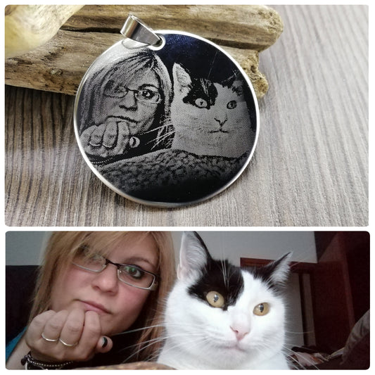 Ciondolo tondo con fotoincisione personalizzato con collarino (C1)